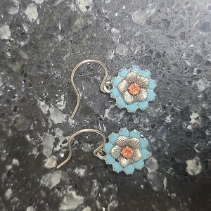 Silver and Blue Floral Earrings